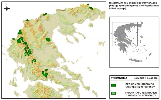 Χάρτης εξάπλωσης των πληθυσμών του αγριόγιδου στην Ελλάδα